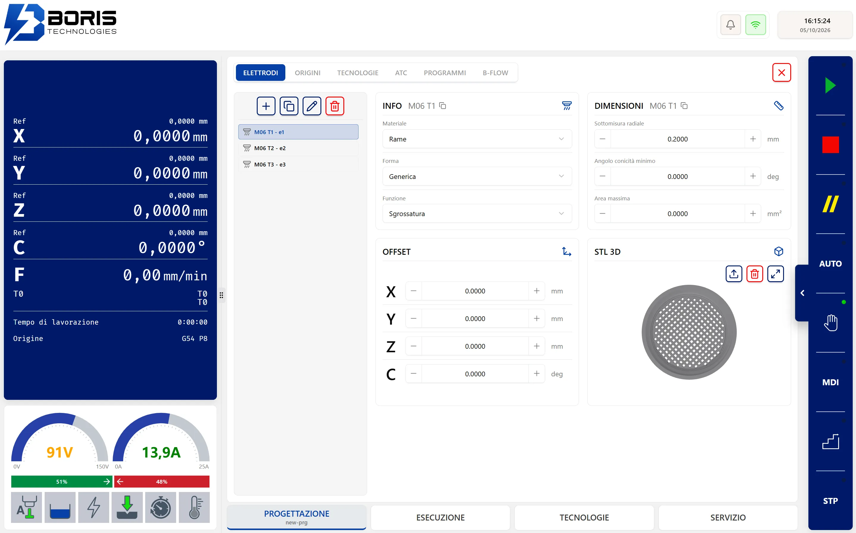 Schermata di B‑Spark: preparazione degli elettrodi